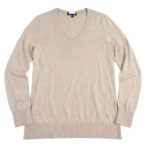 Quince Cotton Cashmere V-Neck Sweater – S Heather Oatmeal Lightweight
